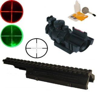 Ultimate Arms Gear Tactical FN FAL / LAR / L1 A1 Rifle Deluxe Weaver Picatinny Rail Scope Sight Dust Cover Replacement Mount + Tactical 4x32 Red/Green P4 Rangefinder Reticle Scope With Top Fiber Optic Sight   Includes Lithium Battery + Lens Cleaning Kit   