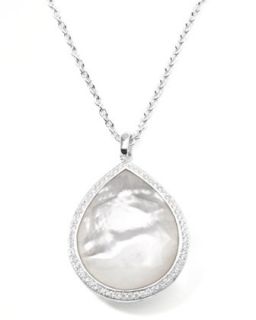 Stella Large Teardrop Pendant Necklace in Mother of Pearl with Diamonds  