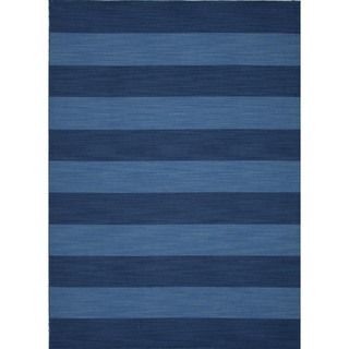 Flat Weave Thick Stripe Blue Wool Rug (2 X 3)