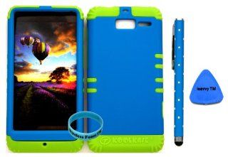 Bumper Case for Motorola Droid Razr M (XT907, 4G LTE, Verizon) Protector Case Fluorescent Blue Snap on + Lime Silicone Hybrid Cover (Stylus Pen, Pry Tool & Wireless Fones' Wristband included) Cell Phones & Accessories