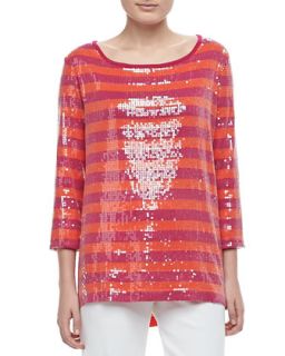 3/4 Sleeve Sequin Front Striped Tunic, Womens   Joan Vass
