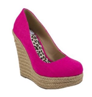 Glow By Delicious Braided Espadrille Platform Wedges, neon pink linen, 6 M (runs small so please order a half size up) Shoes