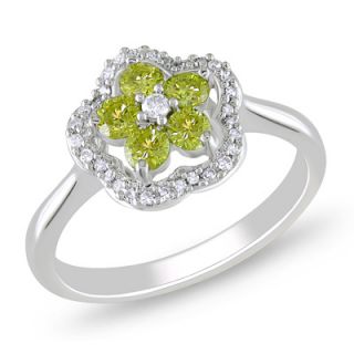 CT. T.W. Enhanced Yellow and White Diamond Flower Ring in 14K