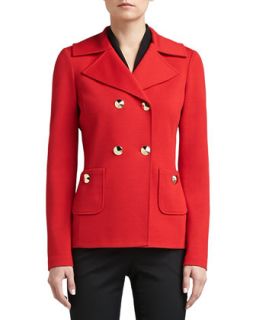 Womens Milano Knit Double Breasted Jacket with Patch Pockets   St. John