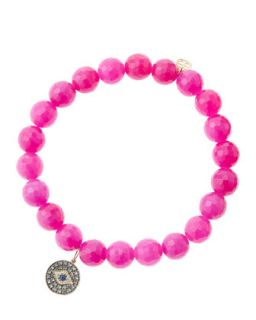 8mm Faceted Fuchsia Agate Beaded Bracelet with 14k Gold/Rhodium Diamond Small