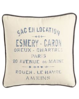 Cream Canvas Pillow with French Words in Blue, 20Sq.   French Laundry Home