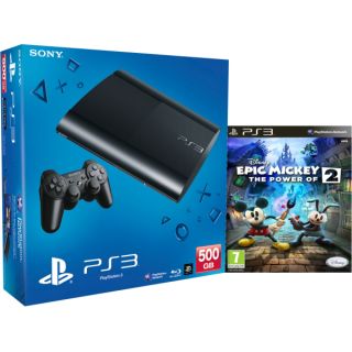 PS3 New Sony PlayStation 3 Slim Console (500 GB)   Black   Includes Disneys Epic Mickey The Power Of 2      Games Consoles
