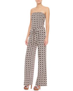 Womens Ani Tapestry Print Strapless Jumpsuit, Caning Mocha   Diane von