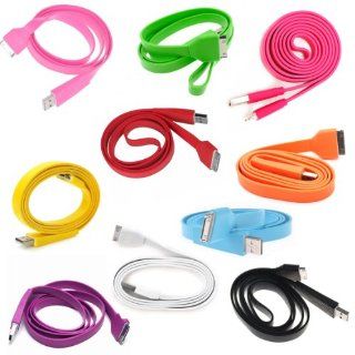 30 Pin Sync Data Cable Noodle Flat 3.3 Feet for the Iphone Ipad Mini 4s 4 4th 4g 3 3gs 2 Nano Itouch Bundle 10 Colors White Black blue Yellow Red Green Hot Pink Pink Purple Orange Cess Accessories Cell Phones & Accessories