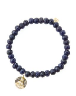 6mm Faceted Sapphire Beaded Bracelet with 14k Gold/Diamond Sitting Buddha Charm