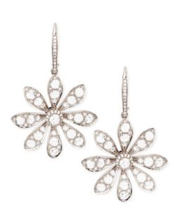 18k White Gold Round & Rose Cut Diamond Small Flower Drop Earrings   Maria