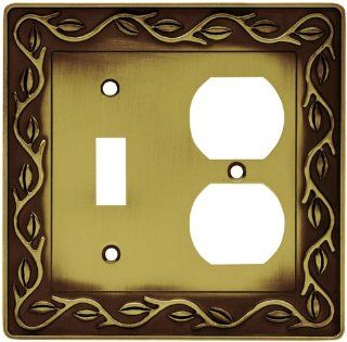 Liberty Hardware 64191 Leaf and Vine Single Switch/Duplex Wall Plate, Tumbled Antique Brass   Switch And Outlet Plates  