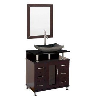 Accara 30 Inch Bathroom Vanity   Espresso w/ Black Granite Counter    