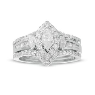 CTW. Marquise Diamond Three Piece Bridal Set in 14K White Gold