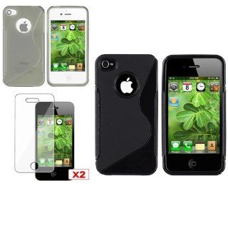CommonByte Black+Smoke TPU Skin Case+2x LCD Accessory Pack For Apple iPhone 4 4S 4th 4G 4GS Cell Phones & Accessories