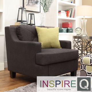 Inspire Q Elston Dark Grey Linen Sloped Track Arm Chair