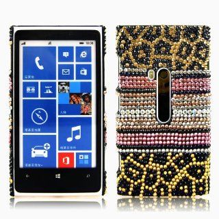 Mavis's Diary Crystal Rhinstone Stripe (Pink, White, Gold) Diamond Design Case Black Cover for Nokia Lumia 920 with Soft Cleaning Cloth Cell Phones & Accessories