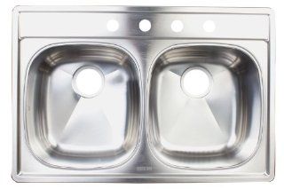 FrankeUSA DSKD954 18BX 4 Hole Double Bowl Top Mount Kitchen Sink, Stainless Steel    