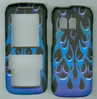 Samsung Straight Talk R451c, Tracfone SCH R451c Net10 Straight Talk Snap on Hard Case Shell Cover Protector Faceplate Rubberized Wireless Cell Phone Accessory Blue Flames Cell Phones & Accessories
