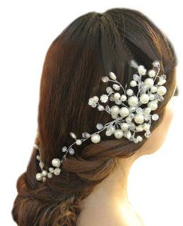Simulated Crystal and Faux Pearl Bouquet Bridal Hair Accessory, White, One Size Wedding Ring Sets