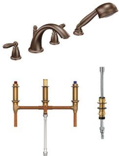 Moen T924ORB 9796 Brantford Two Handle Low Arc Roman Tub Faucet and Hand Shower with Valve, Oil Rubbed Bronze   Bathtub And Shower Diverter Valves  