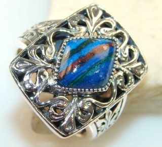 Rainbow Abalone Women's Silver Ring Size 8 1/4 7.40g (color blue, dim. 7/8, 5/8, 1/4 inch). Rainbow Abalone Crafted in 925 Sterling Silver only ONE ring available   ring entirely handmade by the most gifted artisans   one of a kind world wide item  