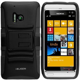 i Blason Nokia Lumia 928 Prime Series Dual Layer Holster Case with Kickstand and Locking Belt Swivel Clip Windows 8 (Black) Cell Phones & Accessories