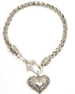 Designer Style Silver Color Multi Heart Dangle Charm toggle Bracelet 7 Inches Jewelry