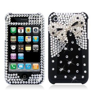 Aimo Wireless IPHONE3GPC3D SD929 3D Premium Stylish Diamond Bling Case for iPhone 3G/3GS   Retail Packaging   White Black Bow Tie Cell Phones & Accessories