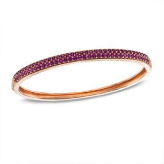 Lab Created Ruby Bangle Bracelet in Sterling Silver with 14K Rose Gold