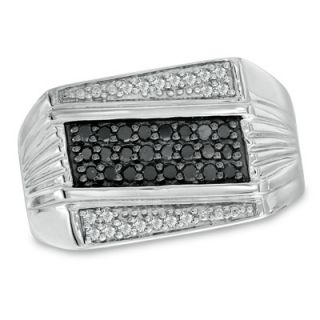 Mens 1/2 CT. T.W. Enhanced Black and White Diamond Ring in Sterling
