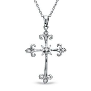 10 CT. T.W. Diamond Fleur de Lis Cross Pendant in Sterling Silver
