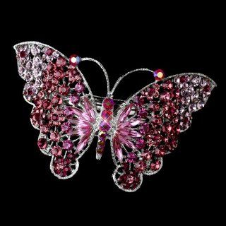 Marlena Pink AB Rhinestone Butterfly Wedding Bridal Barrette   Special Occasion, Prom, Party 