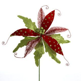 Large Red And Green Poinsettia Stem   Artificial Flowers