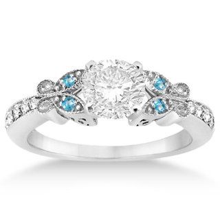 Butterfly Diamond and Blue Topaz Engagement Ring Palladium (0.20ct) Allurez Jewelry