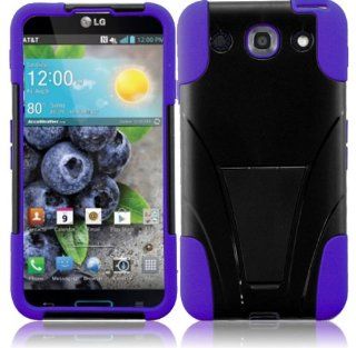 For LG Optimus G Pro E980 T Stand Impact Kickstand Hybrid Double Layer Fusion Cover Case Black/Dark Purple Cell Phones & Accessories