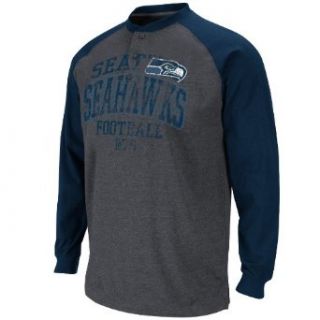 NFL Men's Seattle Seahawks Bsd Henley Adult Long Sleeve Henley Tee (Charcoal Heather/Traditional Navy, XX Large)  T Shirts  Clothing