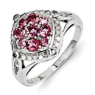 SS Diamond & Pink Tourmaline Ring/CT Wt 0.83ct Jewelry