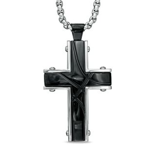 Mens Shaquille ONeal Grooved Cross Pendant in Two Tone Stainless