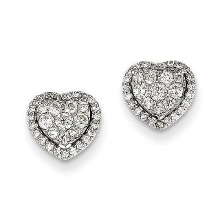 14k White Gold Diamond Heart Screw Back Post Earrings   JewelryWeb Jewelry