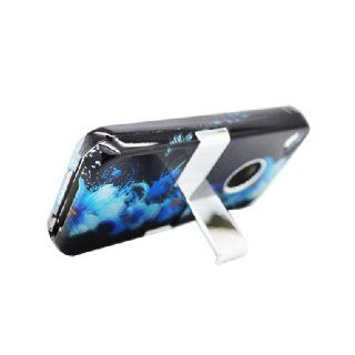 Apple iPhone 4 4S Black Blue Flowers Kickstand Cover Case Cell Phones & Accessories