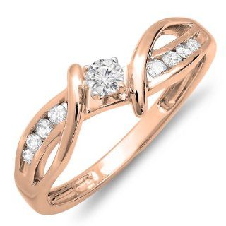 0.25 Carat (ctw) 10k Gold Round Diamond Crossover Split Shank Ladies Bridal Promise Engagement Ring 1/4 CT Jewelry