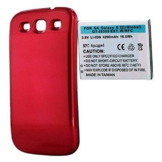 Samsung SGH T999V Cell Phone Battery Ultra High Capacity Extended Battery (4200 mAh) Equipped With NFC   Replacement For Samsung Galaxy S3 Cellphone Battery   Includes A Red Cover Cell Phones & Accessories
