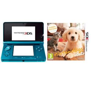 Nintendo 3DS Console (Aqua Blue) Bundle Includes Nintendogs and Cats (Golden Retriever and Friends)      Games Consoles