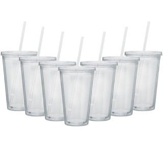 24 Pack 16 oz Double Wall Insulated Acrylic Tumblers w/ Straw and Lid Plastic Tumblers With Lids And Straw Kitchen & Dining
