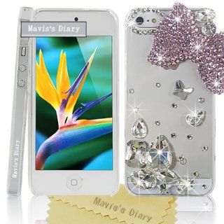 Mavis's Diary Purple Clear Luxury Bling 3D Bow Crystal Diamond Rhinestone Case Cover for Iphone 5 5g with Soft Clean Cloth Cell Phones & Accessories