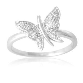 Sterling Silver Diamond Butterfly Ring (0.02 cttw, I J Color, I2 I3 Clarity), Size 7 Jewelry