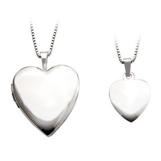 Mother and Daughter Matching Polished Heart Locket and Pendant Set in