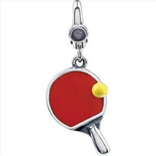 Sterling Silver Enamel Ping Pong Paddle & Ball Charm 19.00X12.00 MM Jewelry