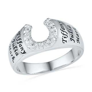 Mens Diamond Accent Horseshoe Family Ring in Sterling Silver (6 Names